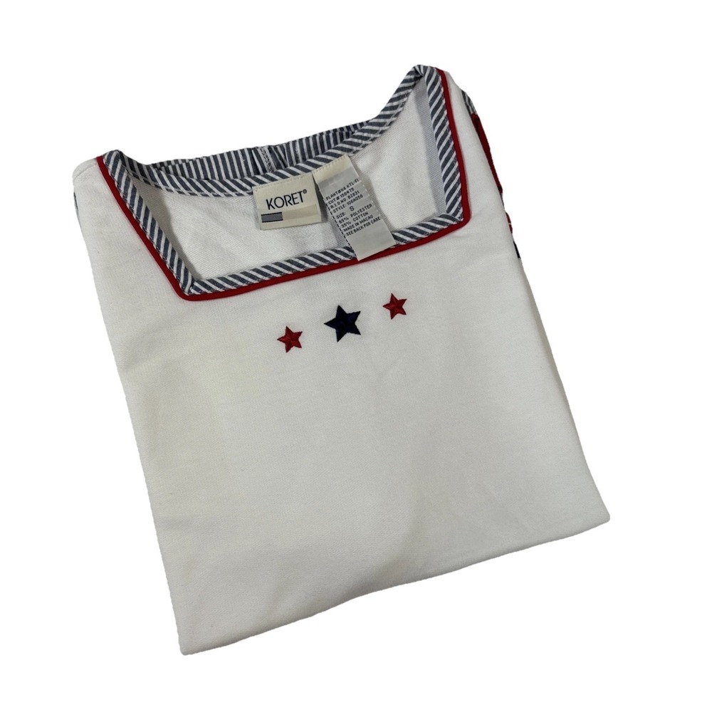 1990s Koret Poly-Cotton Short Sleeve Red White Blue Embroidery Short Sleeve Medu
